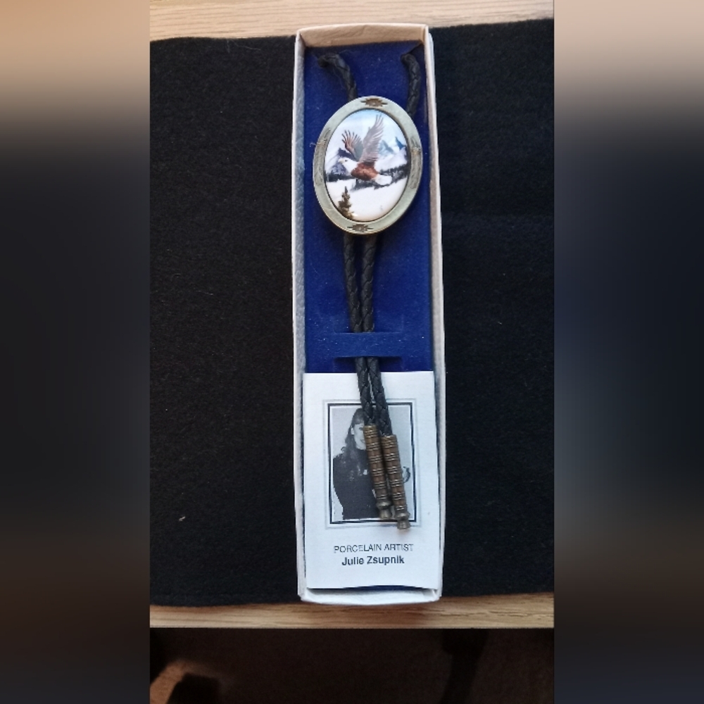 Montana Native Eagle Design Handmade Bolo Tie